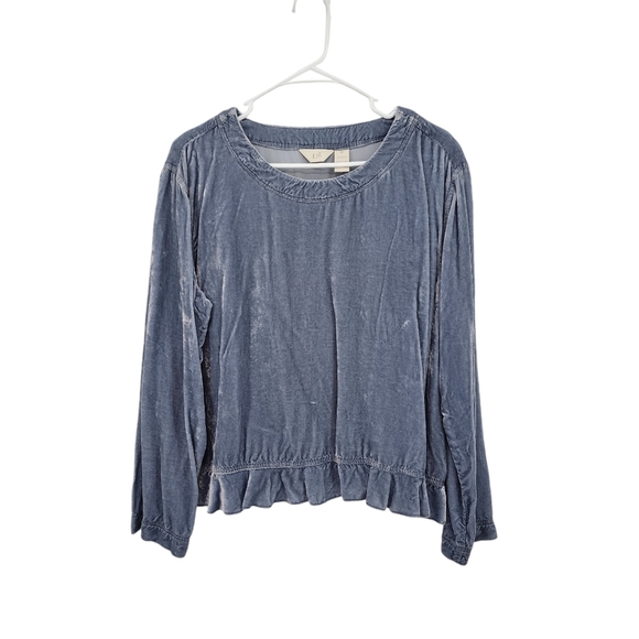 J. Jill Vintage Women's 100% Rayon Ruffle Boxy Long Sleeves Velvet Blouse - M - Picture 1 of 6